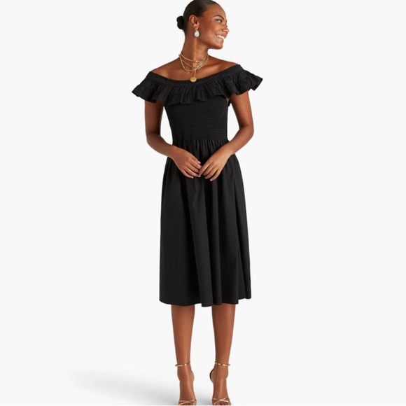 Hill House Akilah off the shoulder Nap Dress in Black - Picture 1 of 6